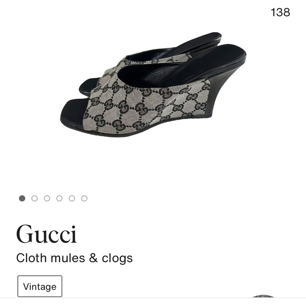Gucci Beige & Black GG Logo Wedge Mules